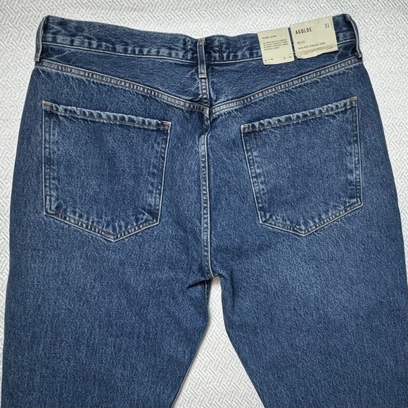 NWT AGOLDE Riley Crop Slim Straight High Rise Blue Sphere Raw Hem Sz 31 L25 - Picture 10 of 16